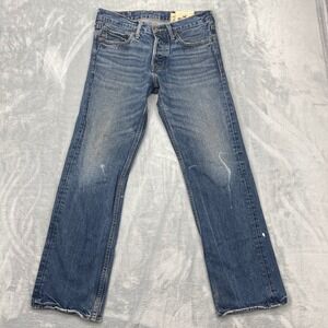 Hollister Jeans Womens 30x30 Blue Denim Whiskered Mid Rise Straight Leg Outdoor